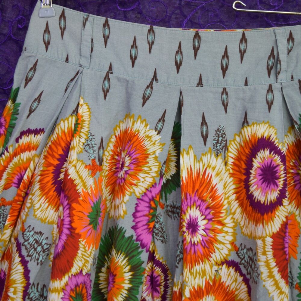 Womens Sz M Double Zero Brand 100% Cotton Knee Length Skater Skirt BOLD Flowers - Picture 2 of 9